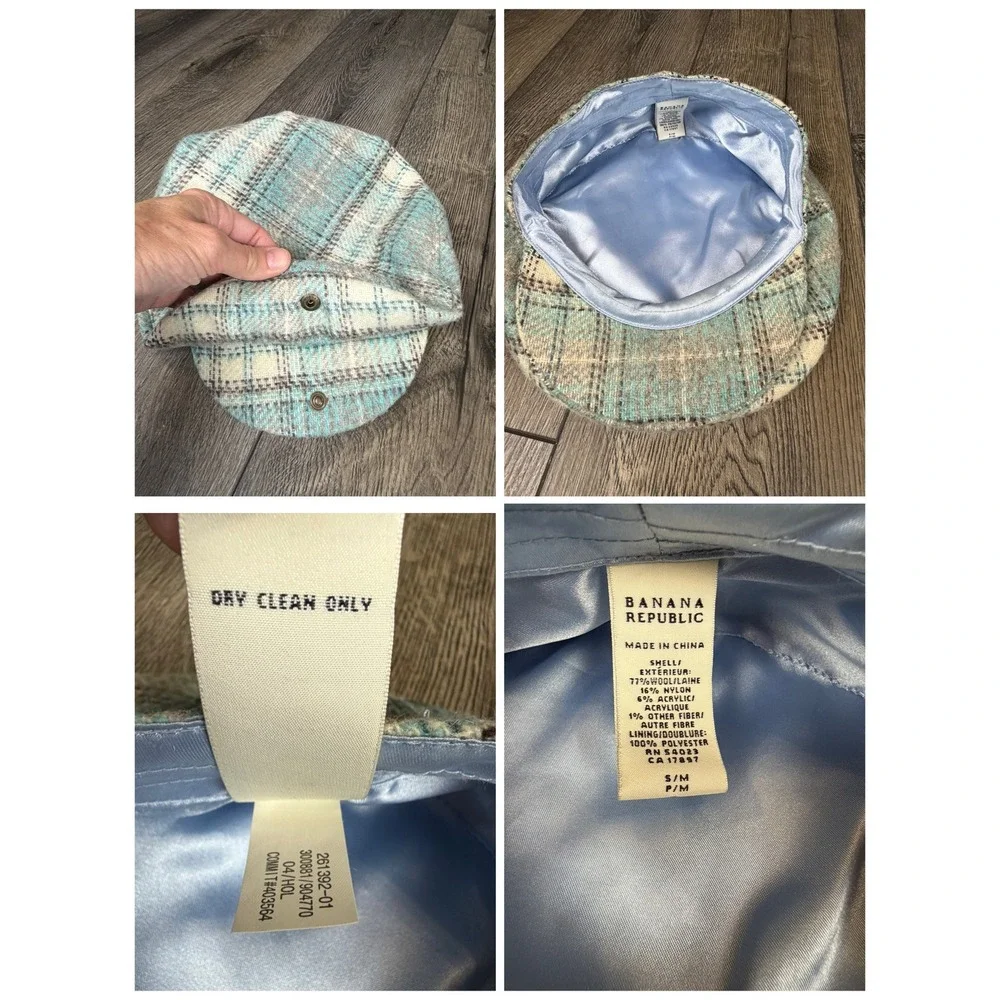 Banana Republic Plaid Wool Blend Newsboy Flat Cap Blue S/M Cabbie Ivy Hat